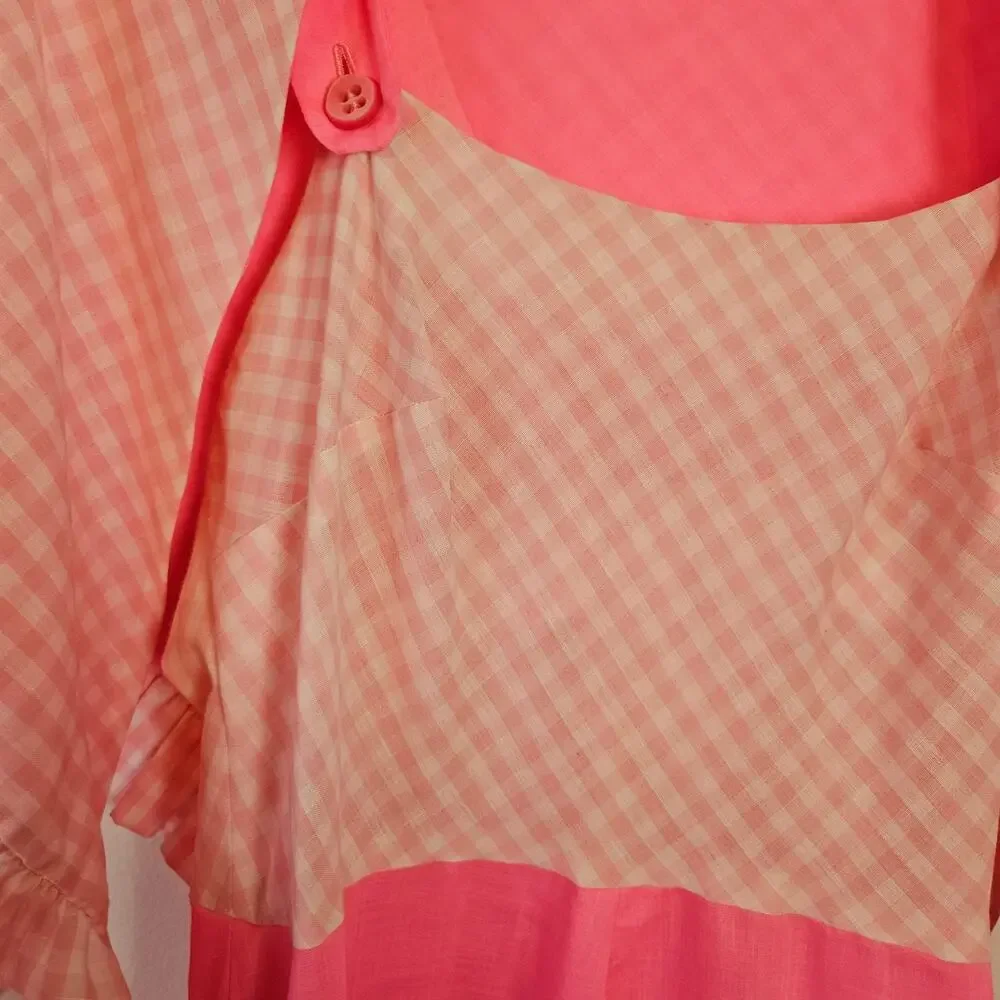 Vintage Handmade Dress & Shawl M? L? Pink Gingham‎ Midi - Picture 6 of 14